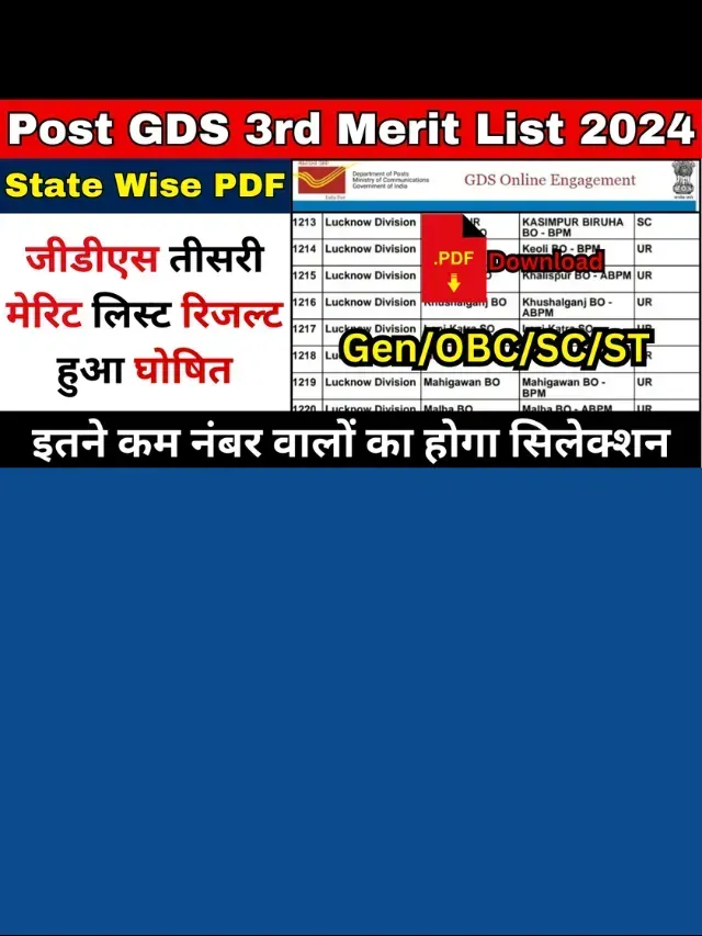 GDS 3rd Merit List 2024 (Declared): रिजल्ट जारी, यहां से चेक करें